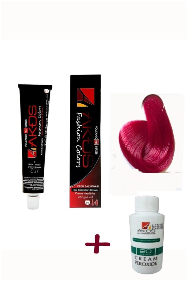 Akos Strawberry Red Hair Dye 7.52 3 Pieces + 3 Pieces Oxidant