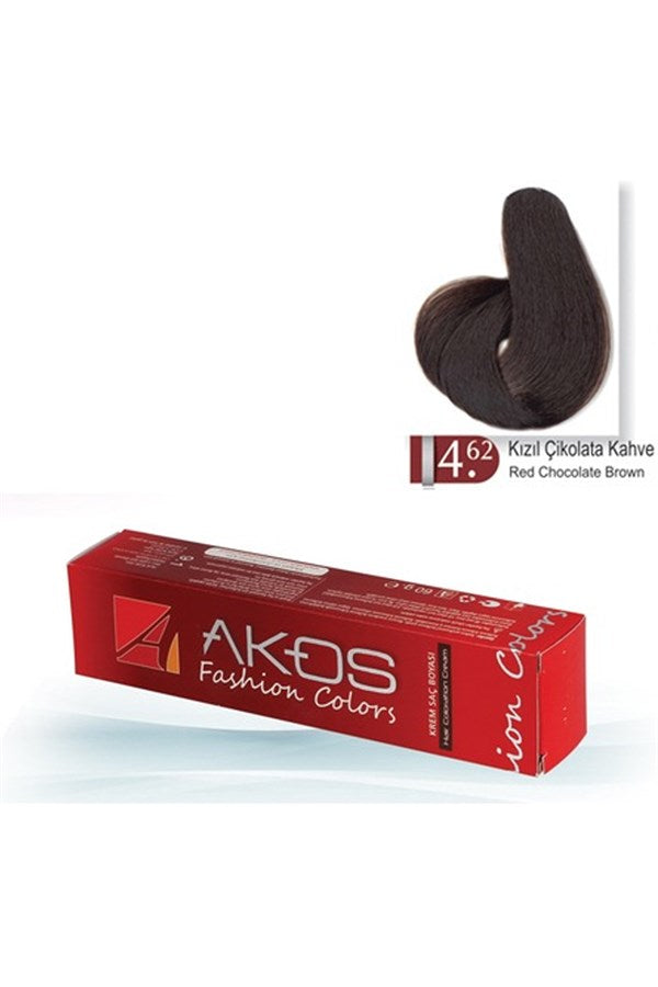 Teinture capillaire Akos pour femmes, brun chocolat rouge, 60 g, n° 4.62