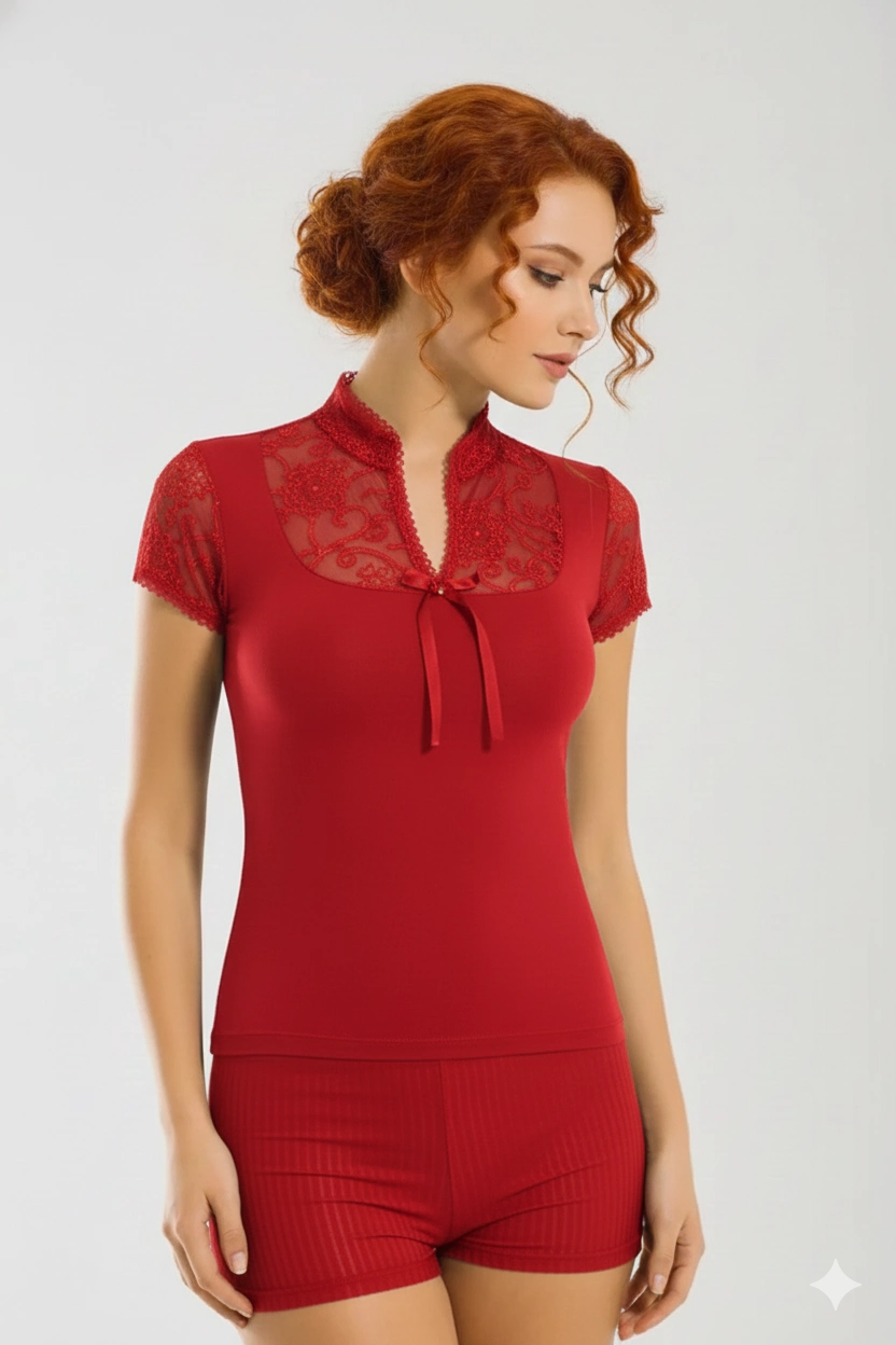 Clear Lace Half Sleeve Women's Blouse Elastane