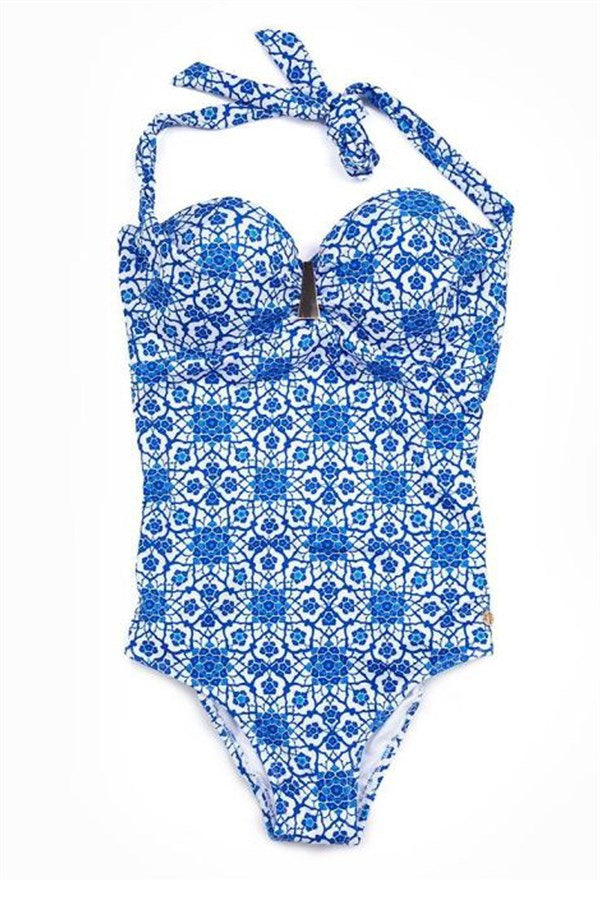 Black Spade Women's Blue Printed Swimsuit 8258