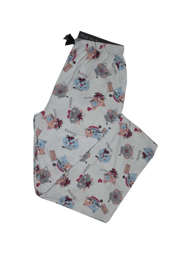 Bas de pyjama pour femme en viscose à motif chat, référence 9325