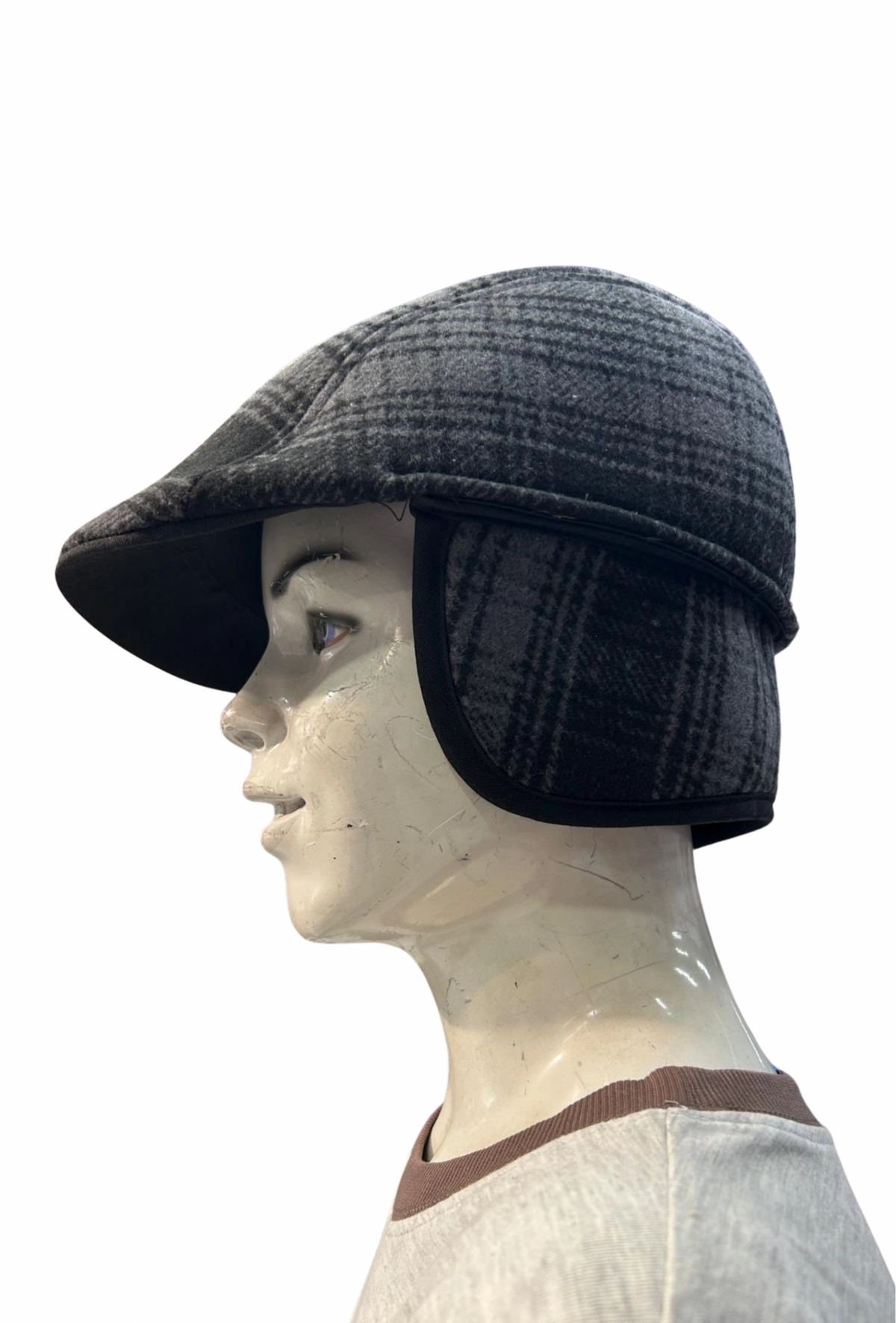 Winter Earflap Plaid Duck Hat, Dark Color