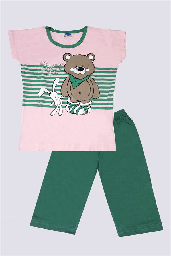 Kız Çocuk Ayıcık Desenli Alt Üst Pijama Takımı
