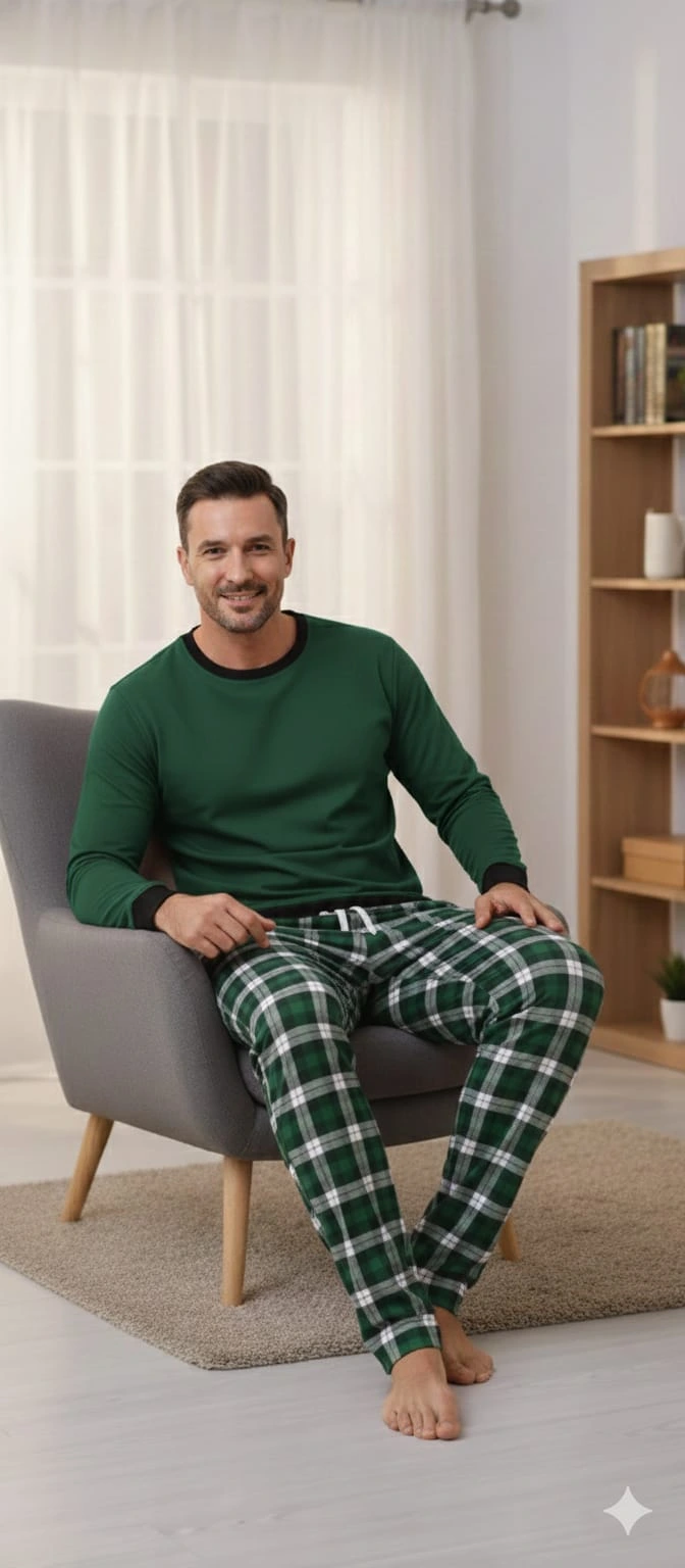 Pijalüx Tek Alt Ekose Kalın Poplin Ev Pantalonu