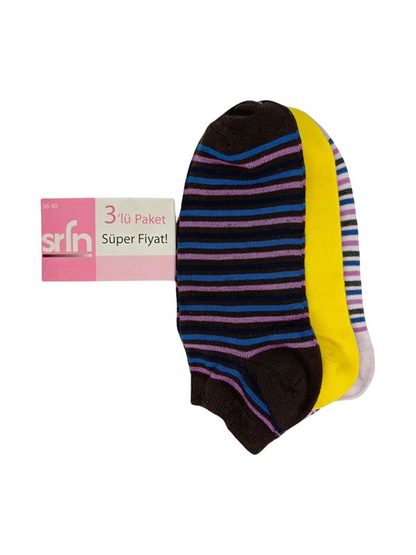 Chaussettes courtes pour femmes SRFN, lot de 3, motif rayé