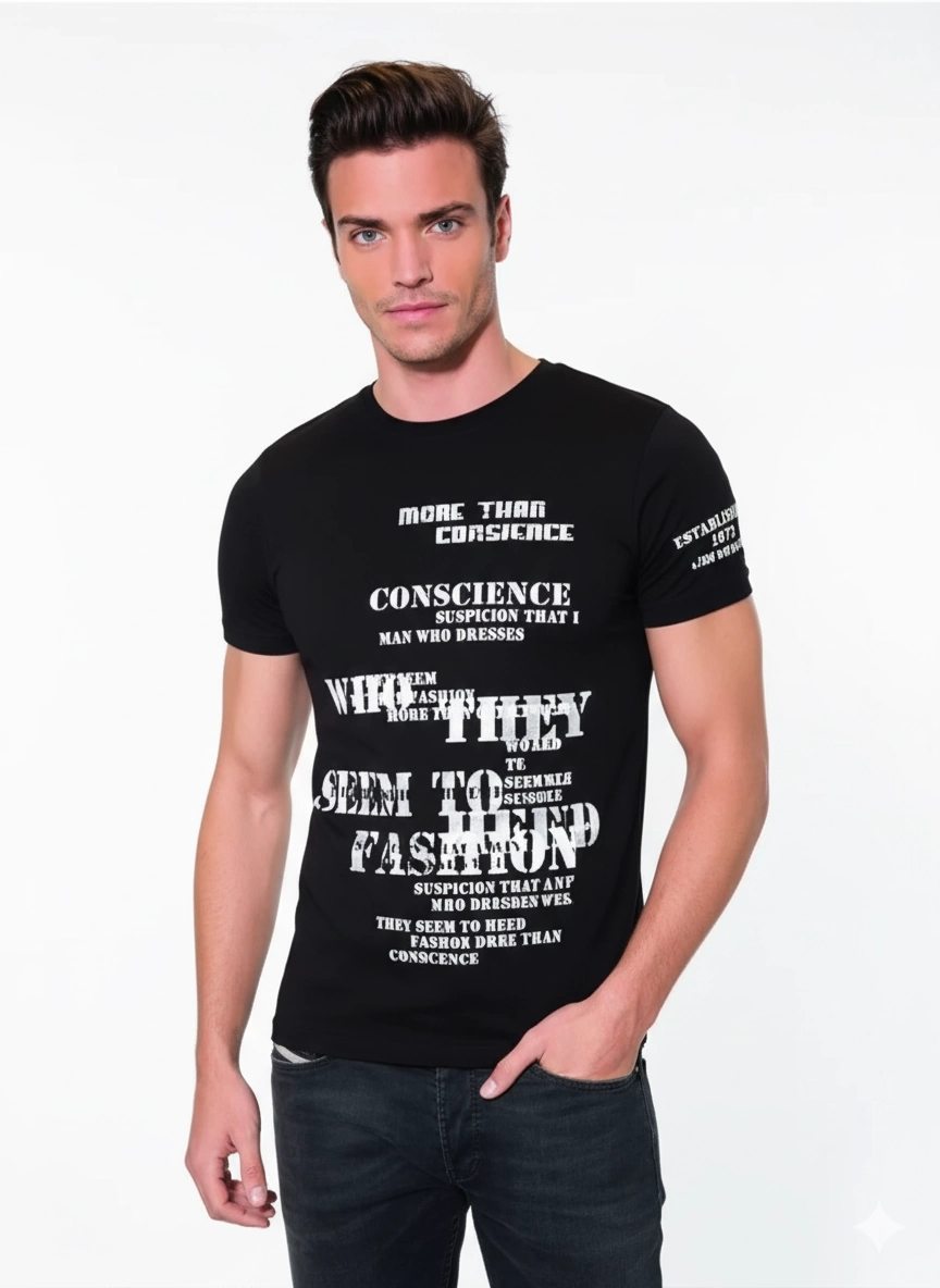 046 Clear Text Printed Men's T-shirt