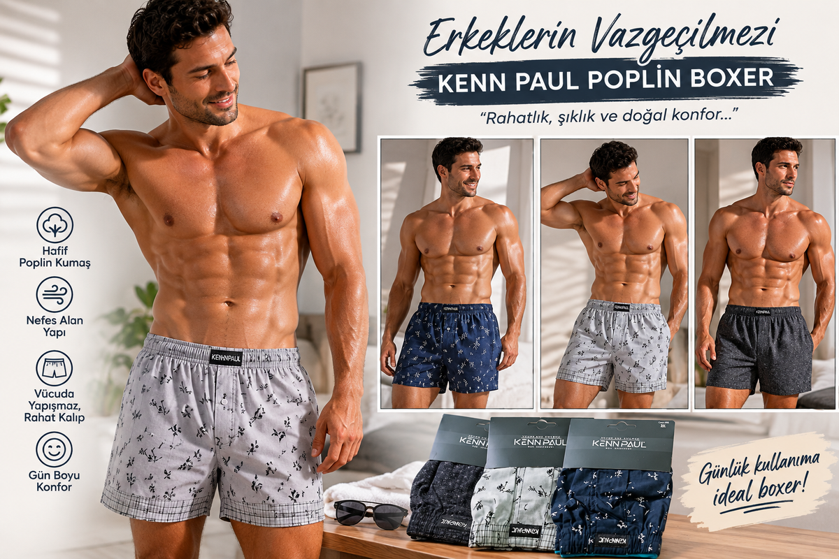 Kenpaul Poplin Erkek Boxer Battal Beden 3XL