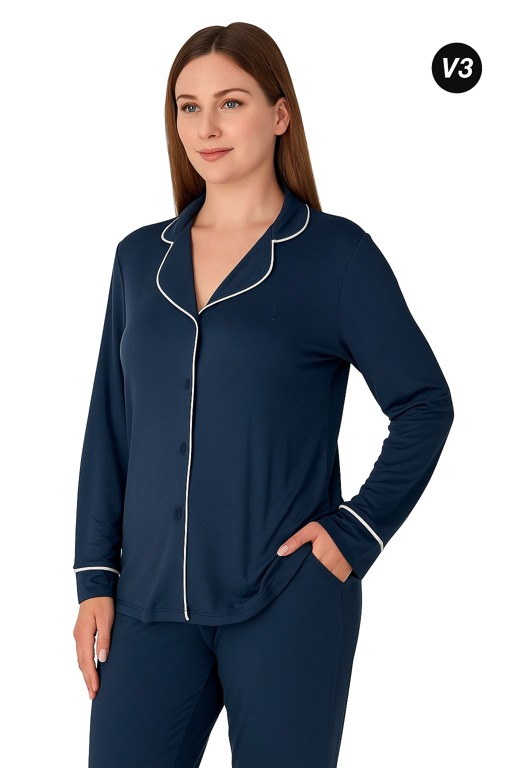 Limissi Front Button Women's Pajamas Navy Blue 26611