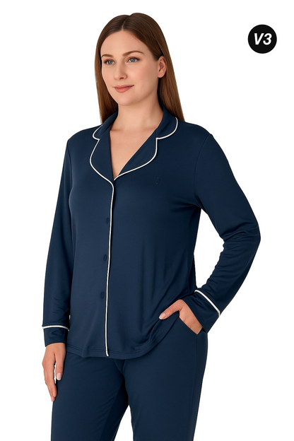 Limissi Front Button Women's Pajamas Navy Blue 26611