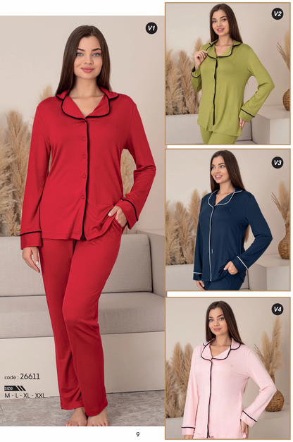 Limissi Front Button Women's Pajamas Navy Blue 26611