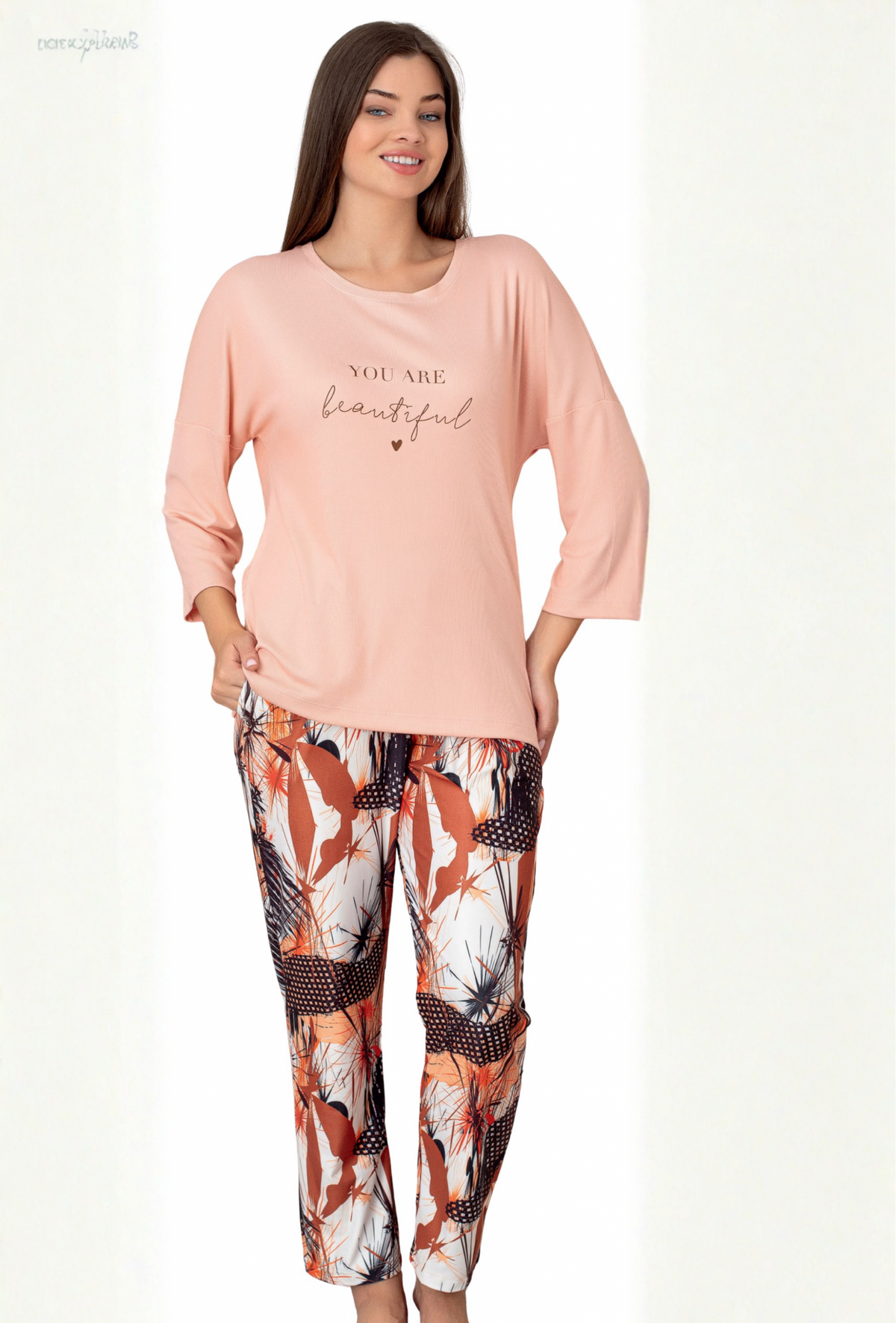 Limissi Salmon Colored Long-Sleeved Women's Pajamas 26618