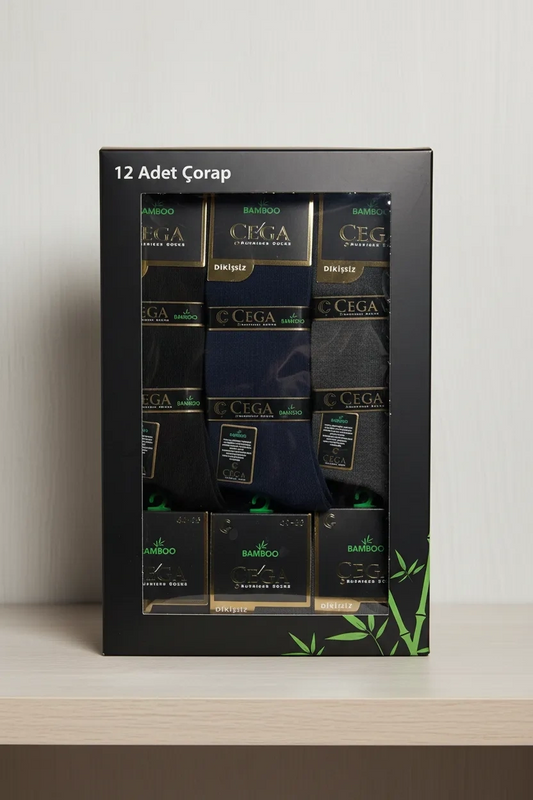 Çega Bambu Erkek Soket Çorap Asorti Renk 12 Adet