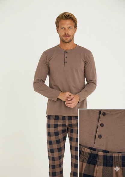 Kly Erkek Pijama takımı Kahve rengi 9221 |yoncatoptan