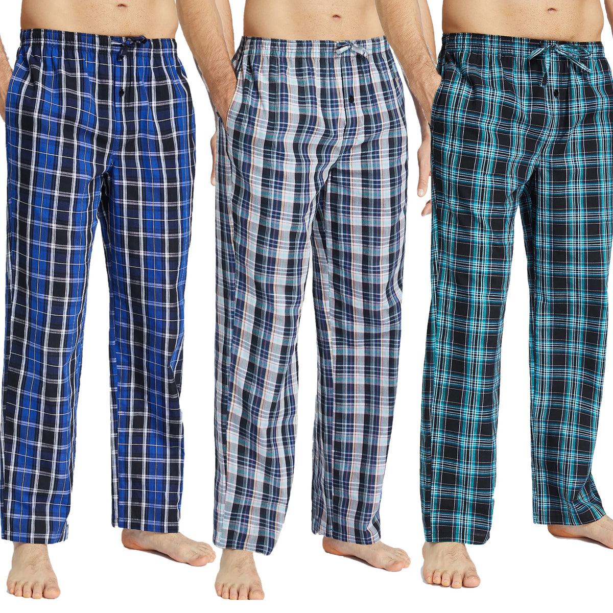 Pijalux Men's Checkered Poplin Pocketed Bottom Pajamas