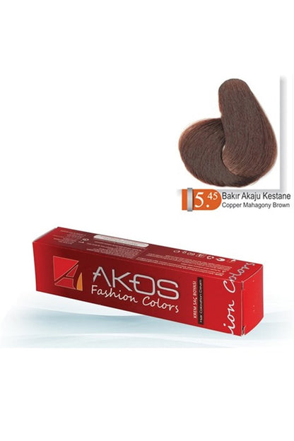 Akos Copper Akaju Chestnut Color Hair Dye for Women 60 Gr Dye No 5.45 