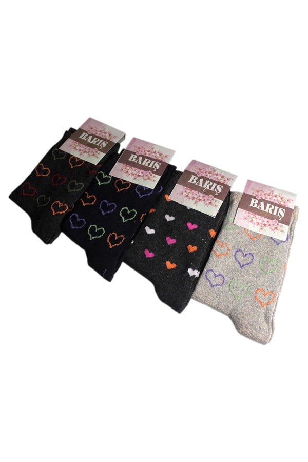 Peace Heart Patterned Lycra Women's Ankle Socks Quantity
