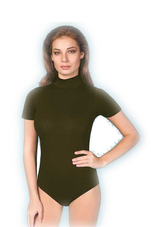 Clear Lycra Turtleneck Half Sleeve Snap Bodysuit 2054