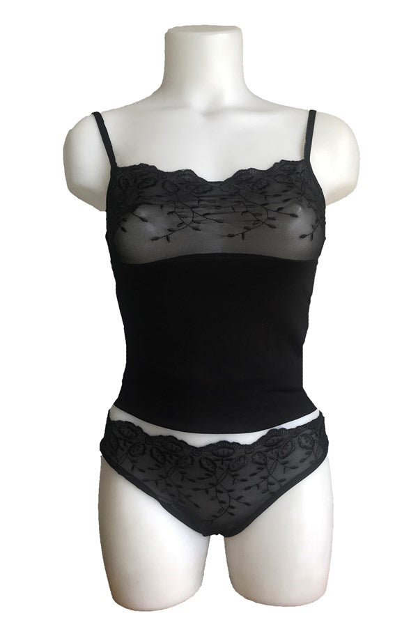 Ensemble de lingerie à bretelles brodées transparentes 2112