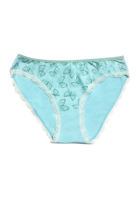 Bas de bikini bleu transparent pour femme avec bordures en dentelle blanche 11242