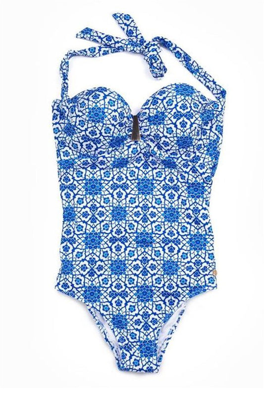 Black Spade Women's Blue Printed Swimsuit 8258