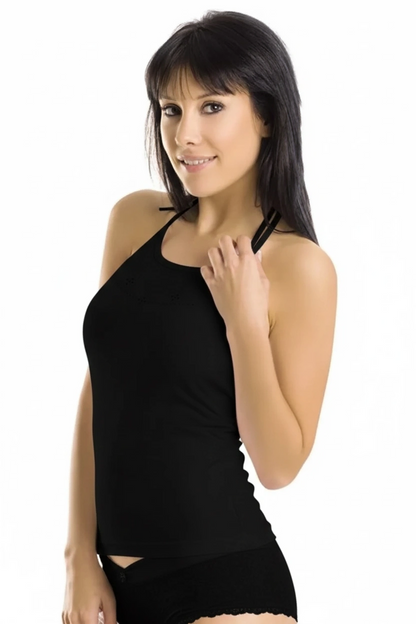 Neck-tie embellished tank top
