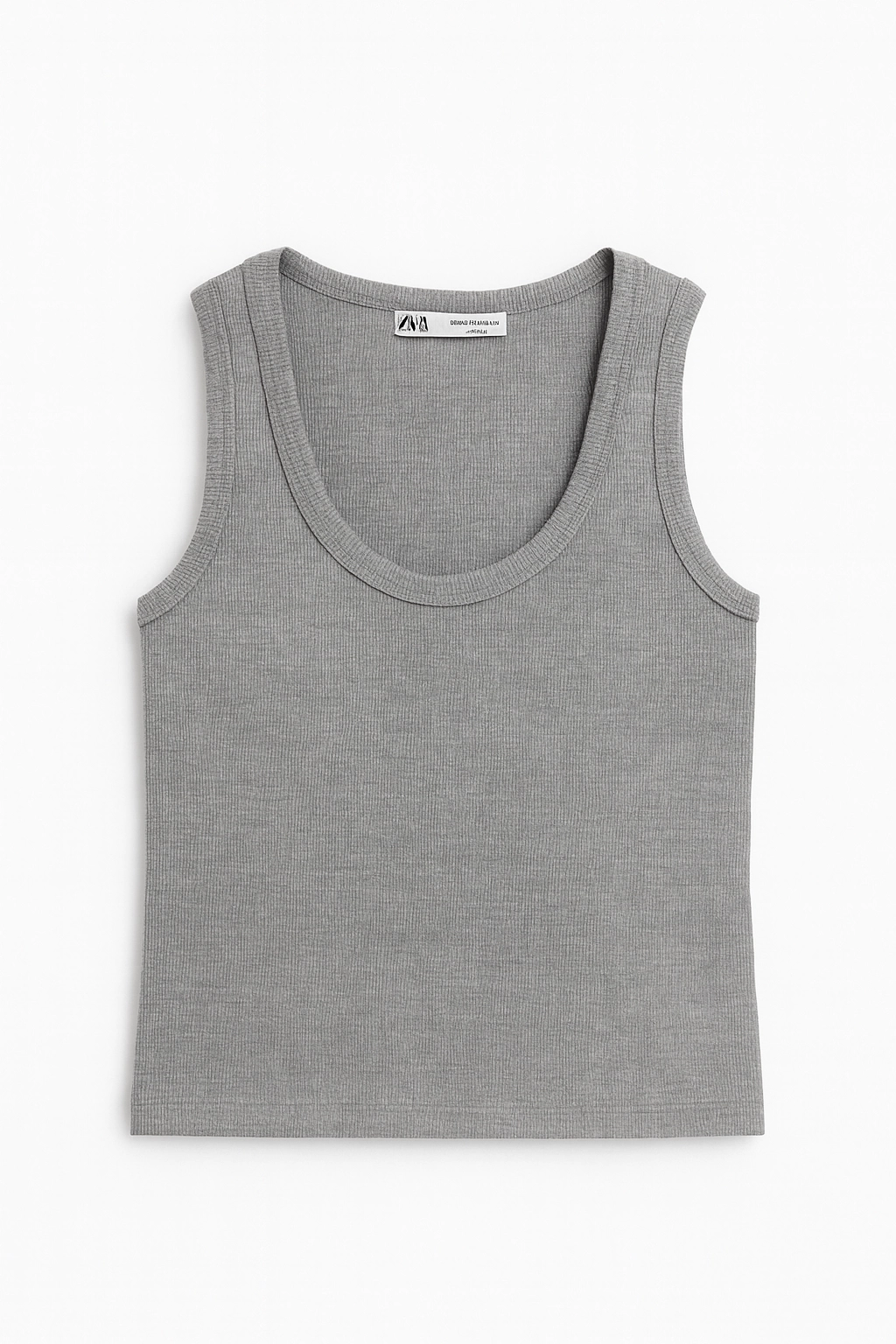 Crop top with thick straps, grey color.
