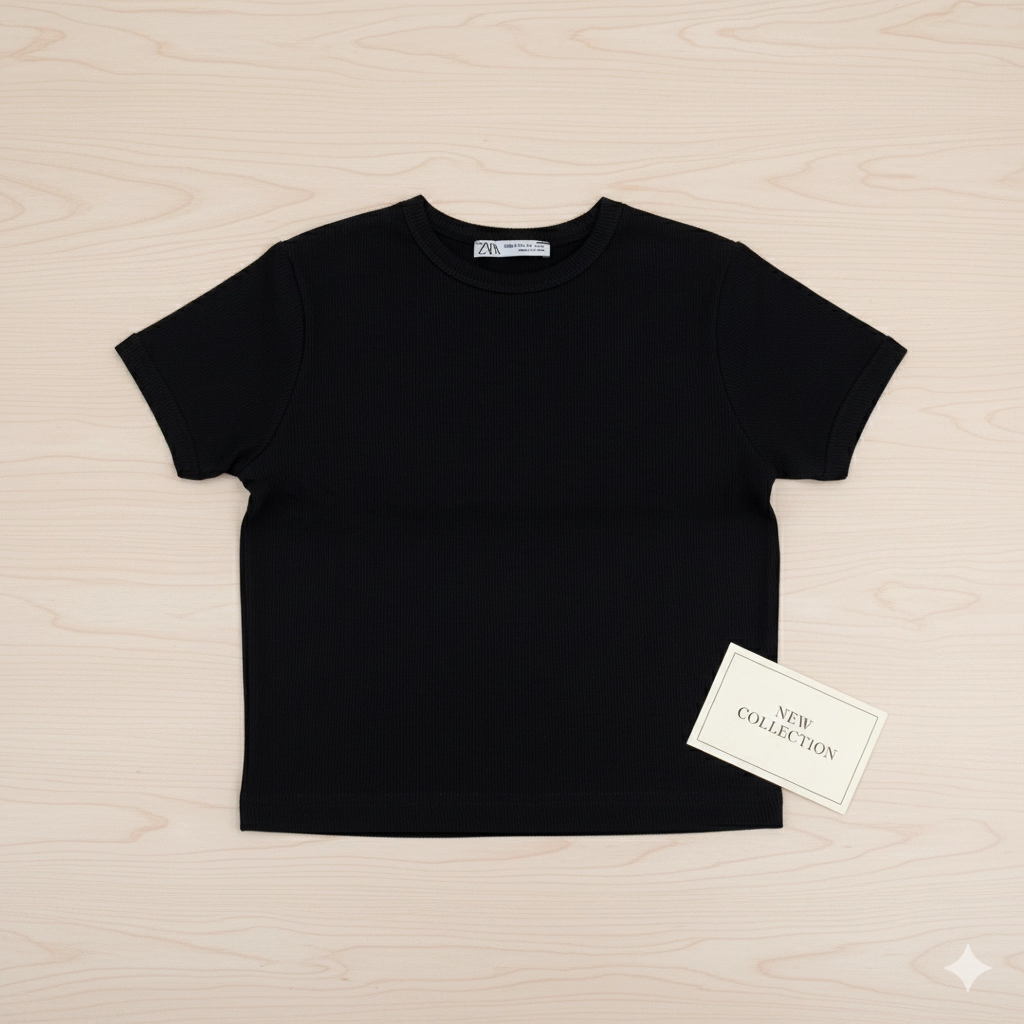 Crop Short-Sleeved Bodysuit, Black Color