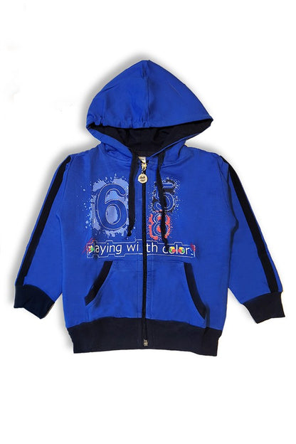 Boy's Saxe Blue Hooded Zippered Tracksuit