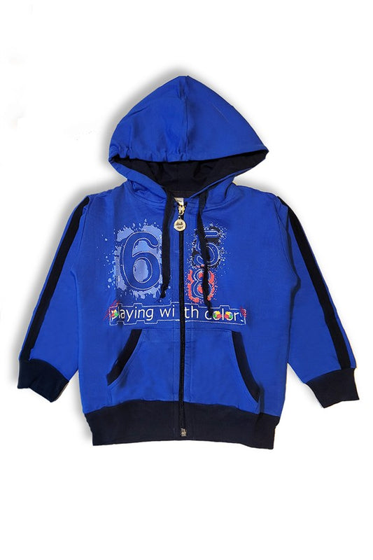 Boy's Saxe Blue Hooded Zippered Tracksuit