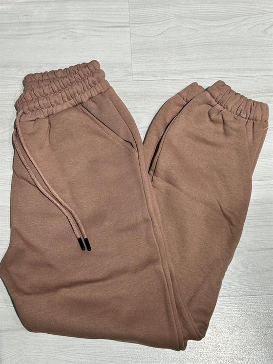 Jogger 3 fils brossé, poches, bas simple, noir, café au lait