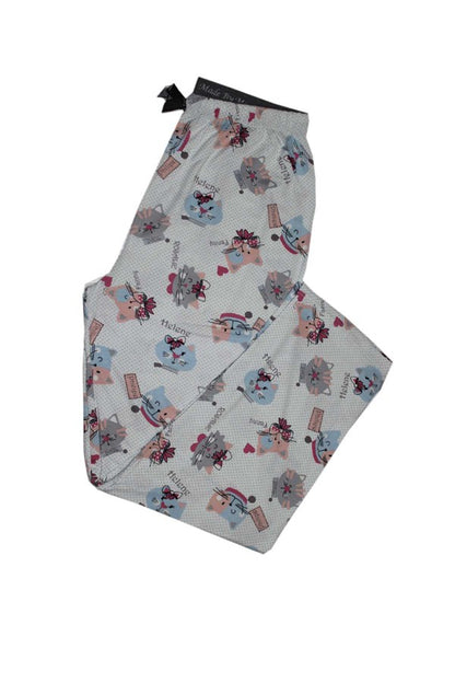 Bas de pyjama pour femme en viscose à motif chat, référence 9325
