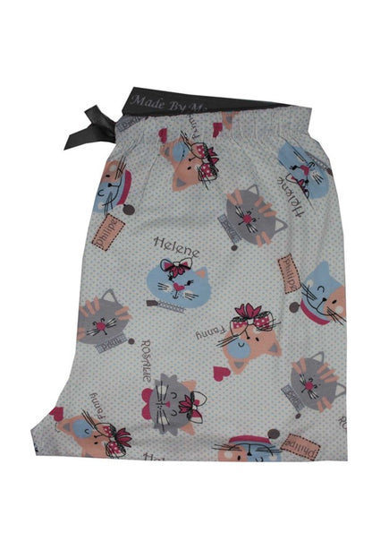 Bas de pyjama pour femme en viscose à motif chat, référence 9325