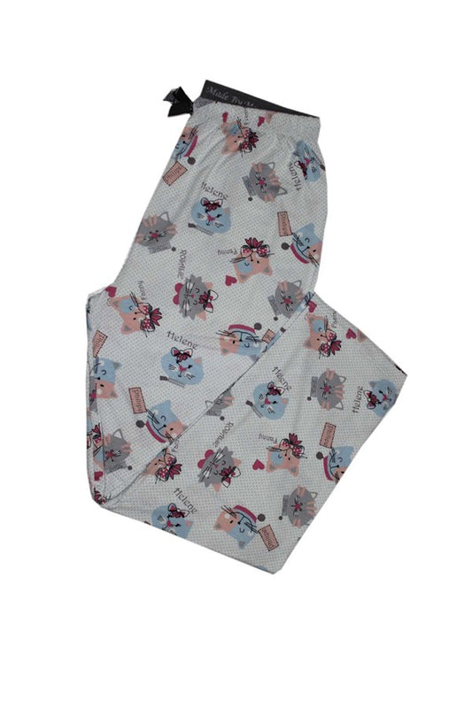Bas de pyjama pour femme en viscose à motif chat, référence 9325