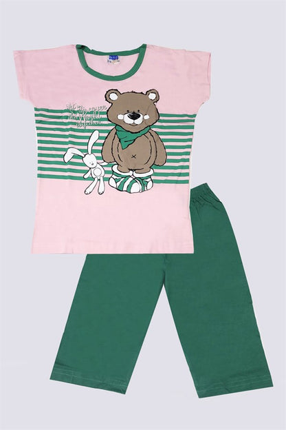 Kız Çocuk Ayıcık Desenli Alt Üst Pijama Takımı