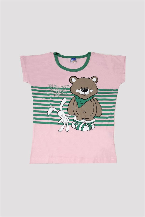 Kız Çocuk Ayıcık Desenli Alt Üst Pijama Takımı