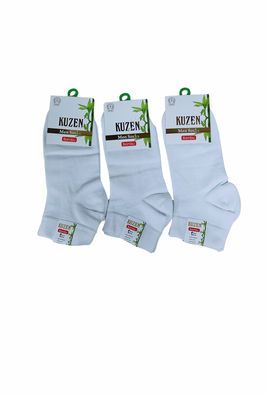 Cousin Seamless Half-Cuff White Bamboo Men's Socks 12 Pack