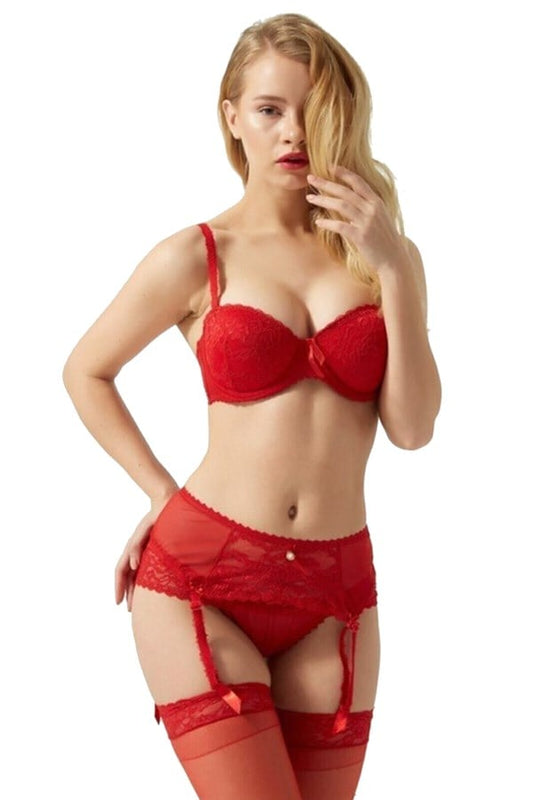Ensemble 3 pièces Le Jardin Lace : soutien-gorge, culotte et porte-jarretelles 5265 
