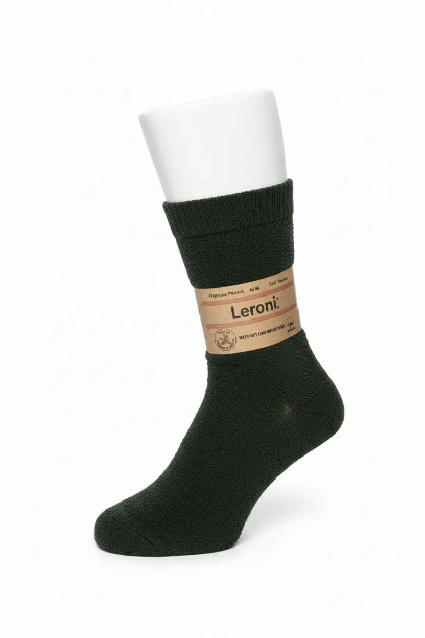 Leroni Seamless Organic Cotton Thermal Terry Socks. Elasticated ankle strap for a non-constricting fit.