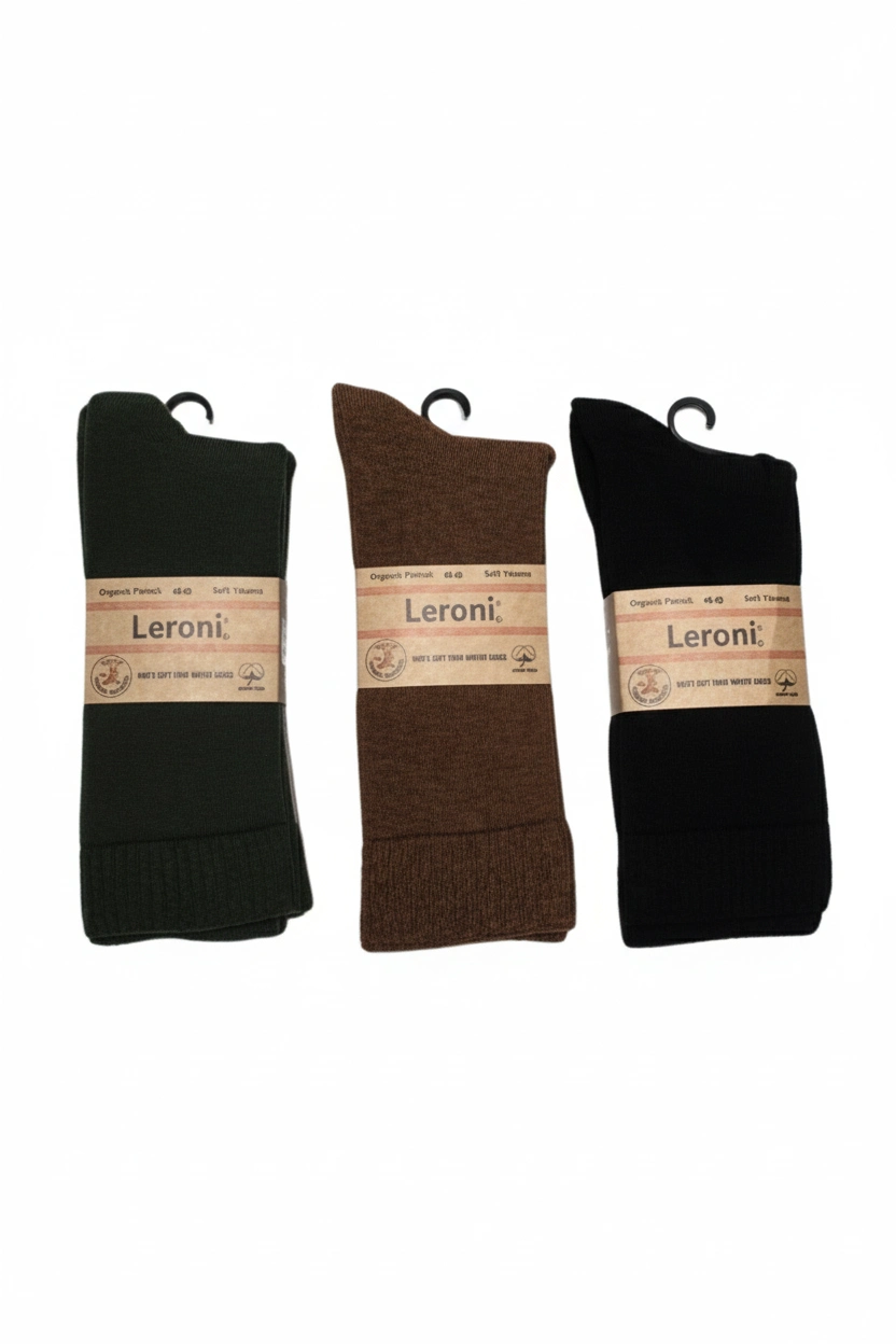 Leroni Seamless Organic Cotton Thermal Terry Socks. Elasticated ankle strap for a non-constricting fit.