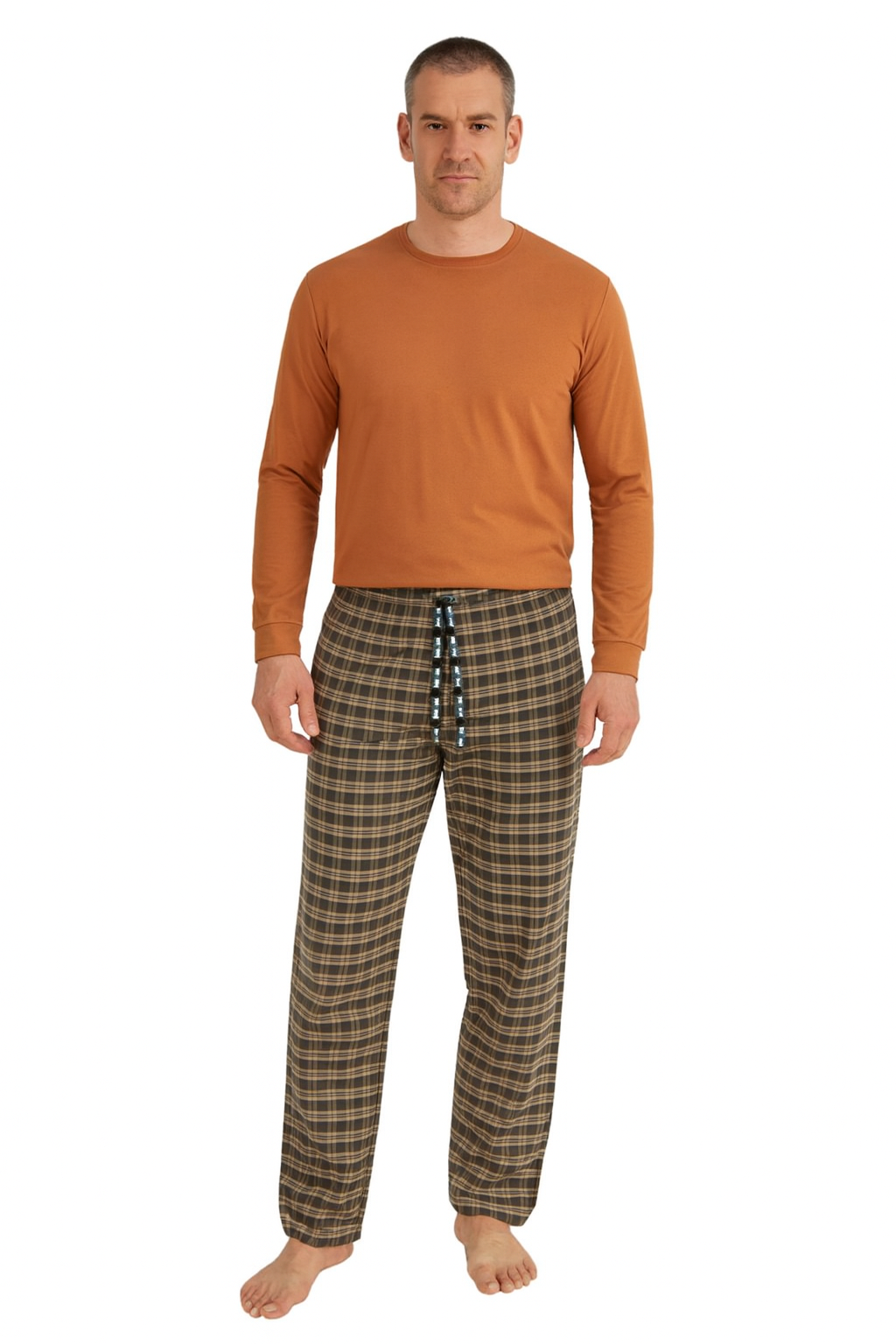 Pijalux Men's Checkered Poplin Pocketed Bottom Pajamas