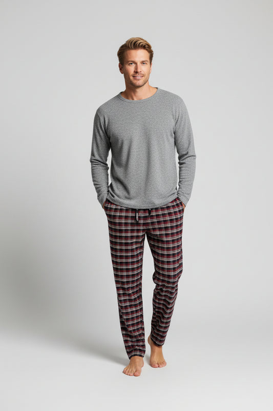 Pijalüx Erkek Kareli Poplin Cepli Alt Pijama