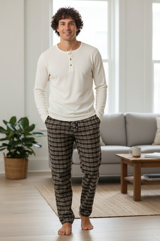 Pijalüx Erkek Kareli Poplin Cepli Alt Pijama