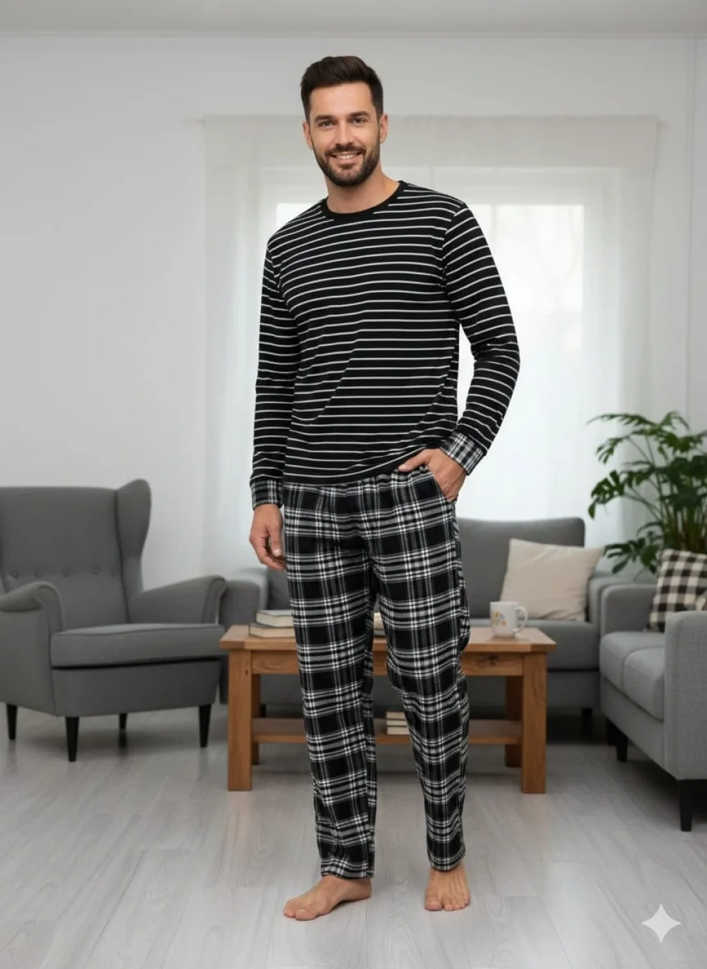 Pyjama à carreaux Pijalux avec une poche inférieure, grande taille