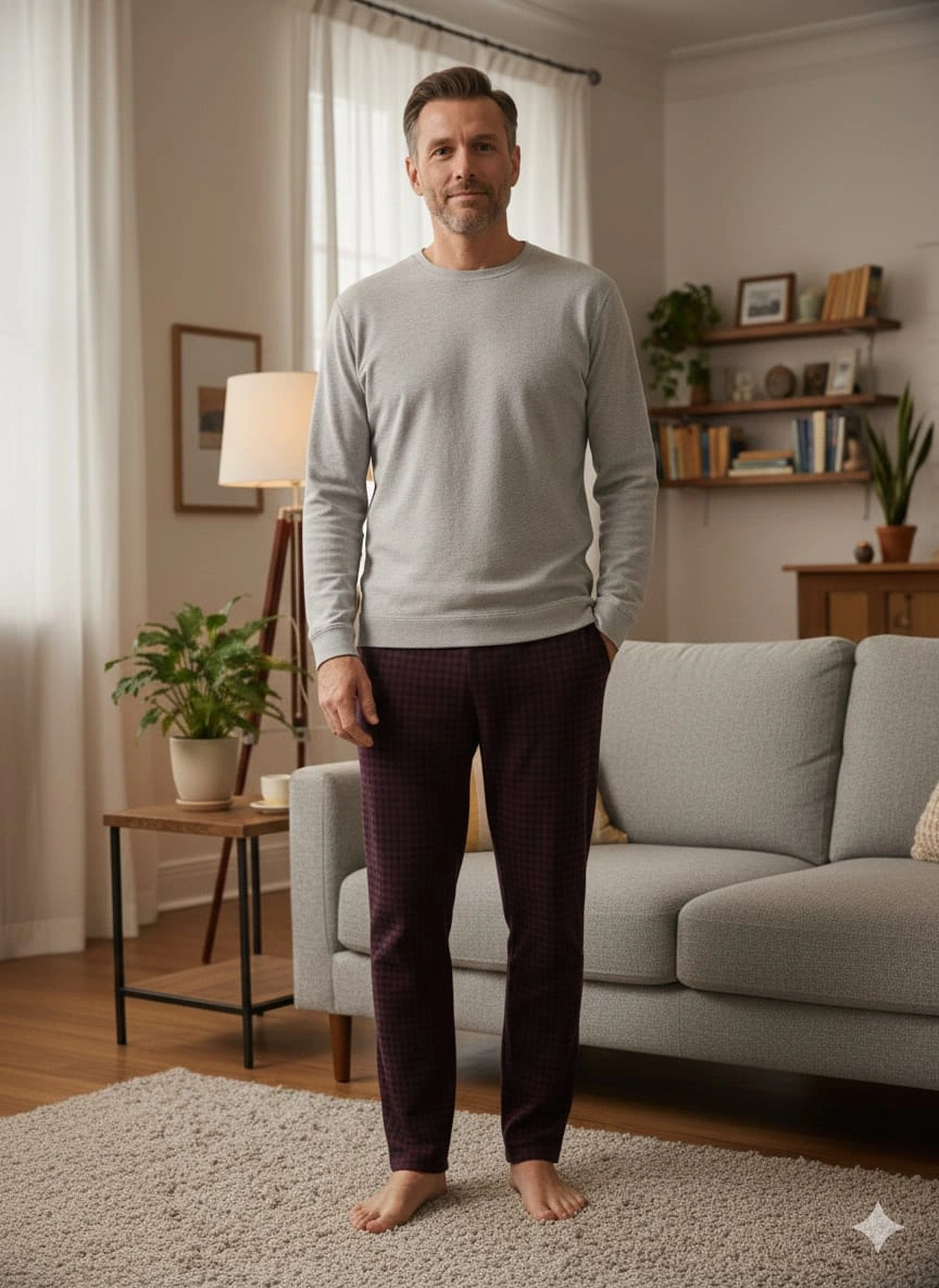 Pantalon d'intérieur Pijalüx à une poche en bas, en maille à carreaux.