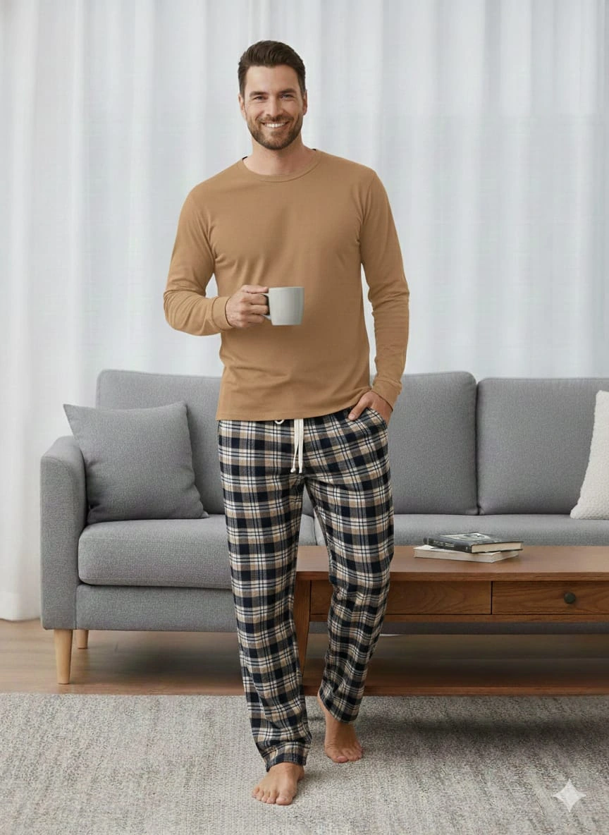 Pijalüx Tek Alt Kareli Kalın Poplin Ev Pantalonu