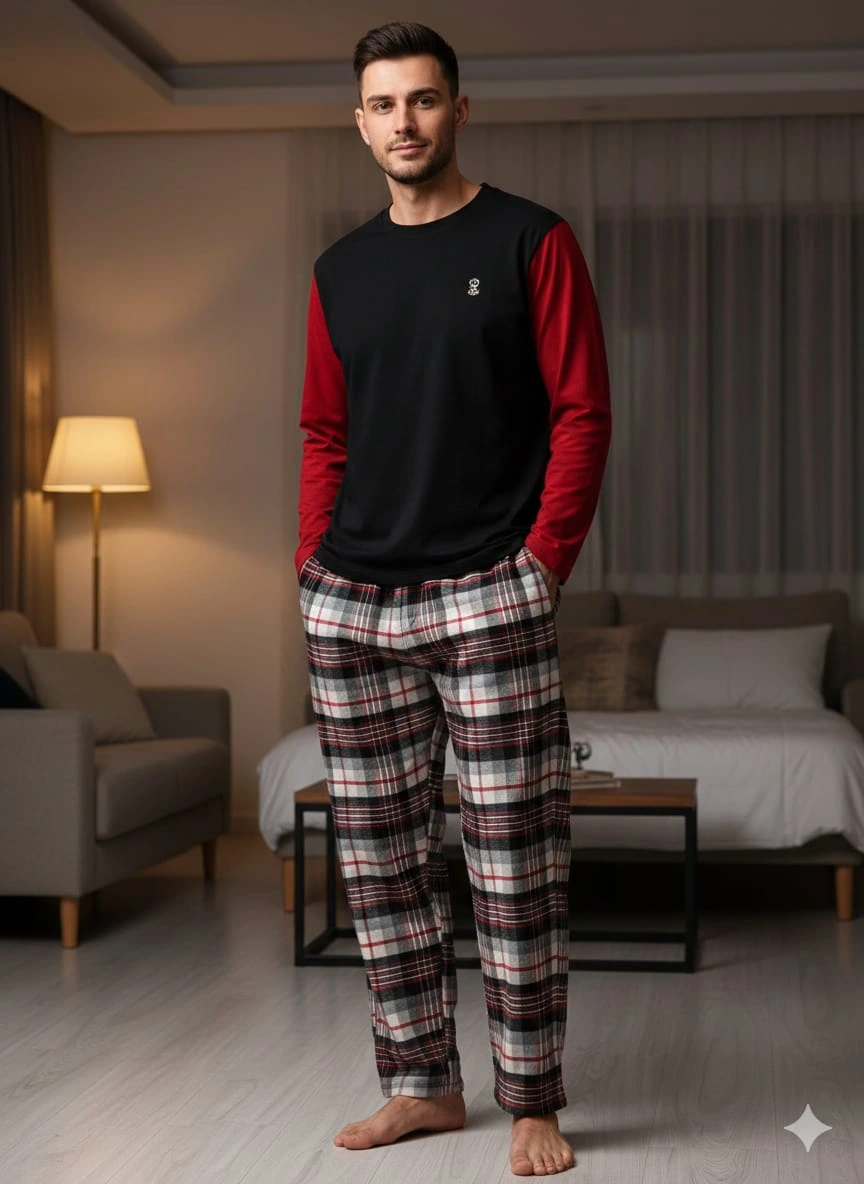 Pijalüx Tek Alt Ekose Kalın Poplin Pijama