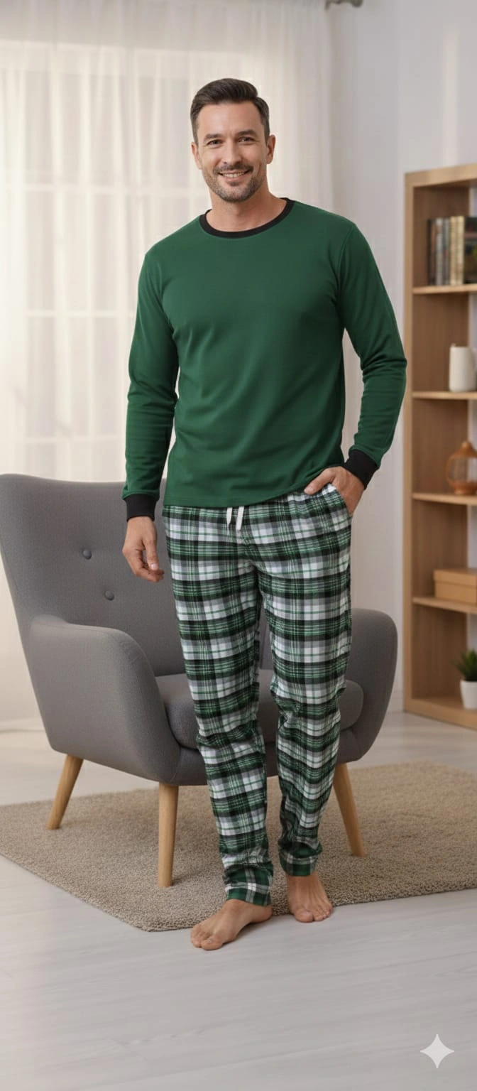 Pijalüx Tek Alt Ekose Kalın Poplin Ev Pantalonu