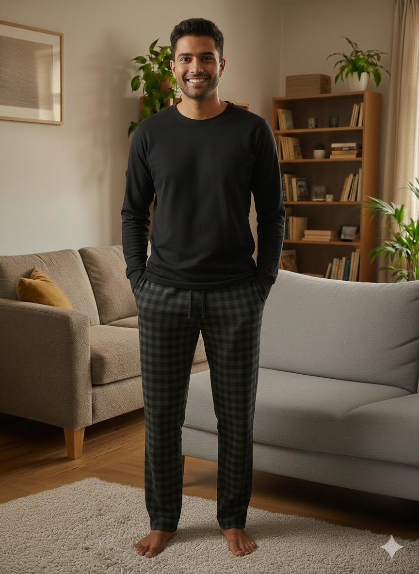 Pijalux Single Bottom Knitted Plaid Home Trousers