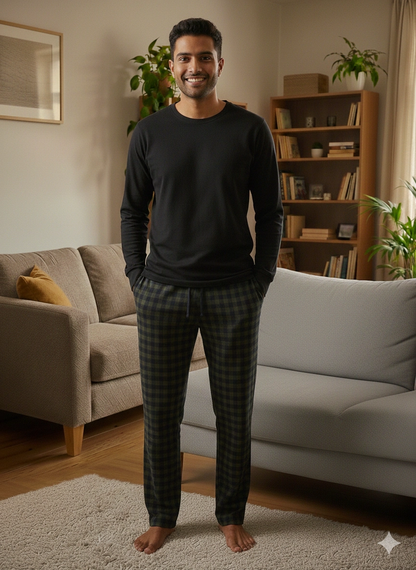 Pijalux Single Bottom Knitted Plaid Home Trousers