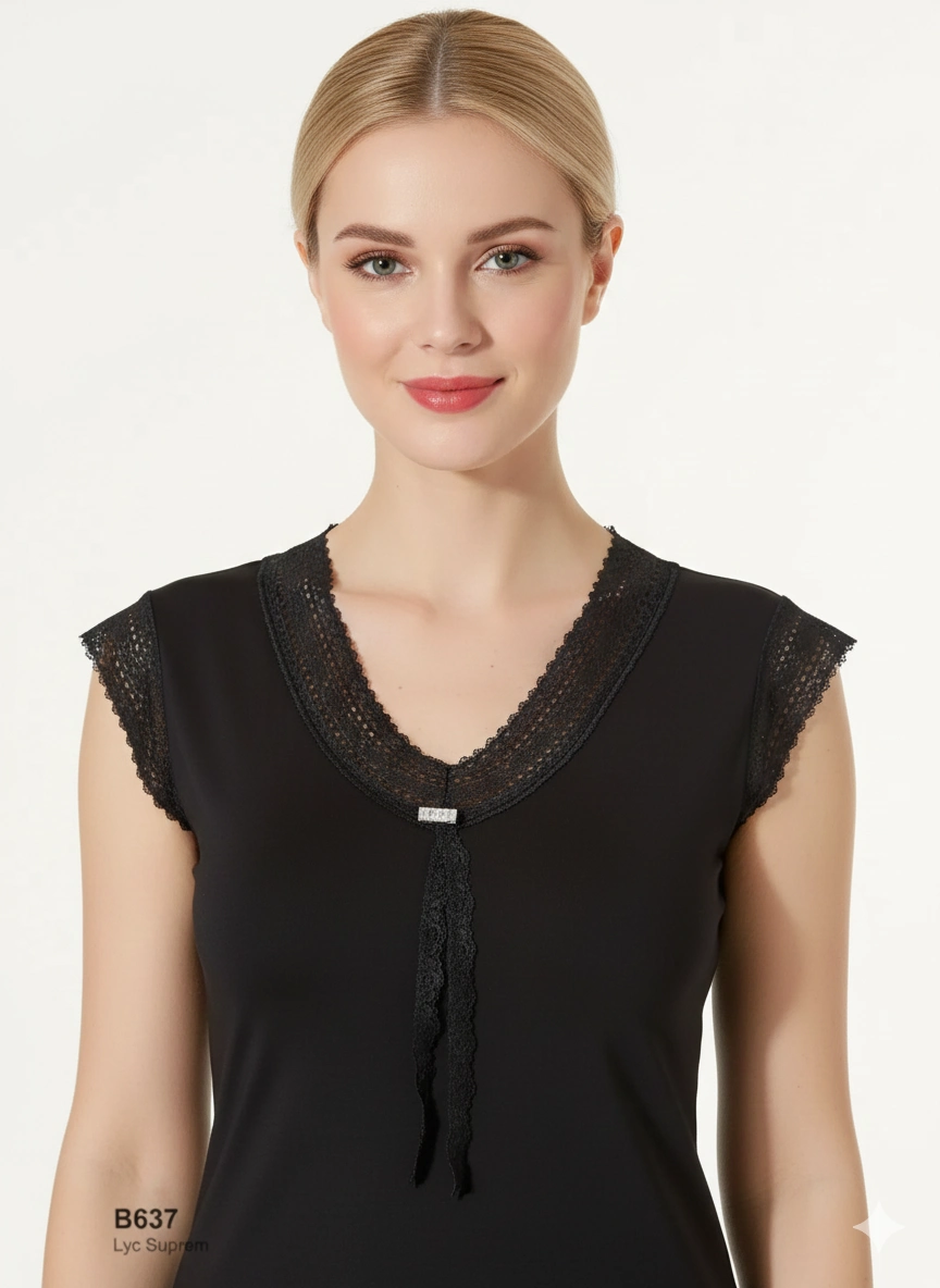 Şahinler Lace and Rhinestone Half-Sleeve Tank Top B637